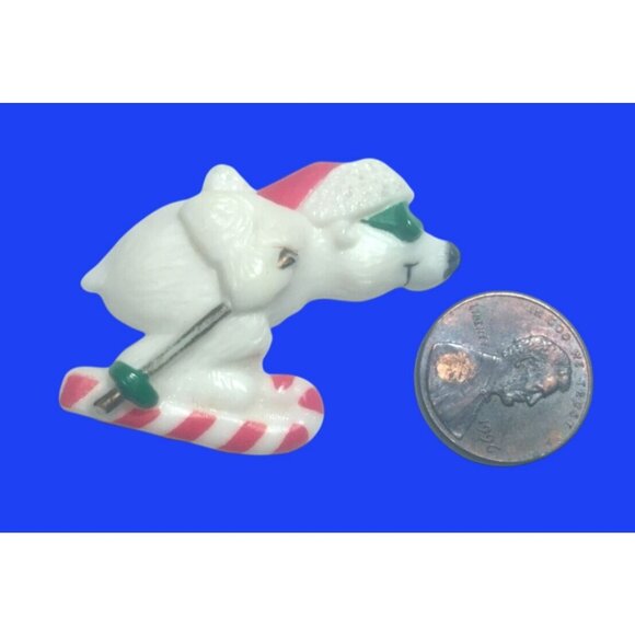 Hallmark Christmas Pin White Polar Bear Skiing Vintage1983 - Picture 8 of 10